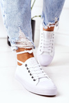 Women's Classic Sneakers White With Silver Eyelets Ecoma