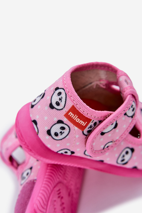 Kapcie Dziecięce Milami Elastyczne Na Rzepy Pandy Różowe Ambette