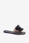 Transparent Flat Women's Slippers With Artificial Flower Black Vobetta