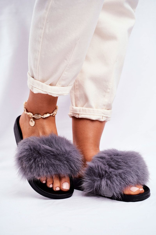 Women's Slides With Fur Grey Belmondo