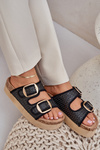 Slides With Braiding And Buckles On A Massive Platform Black Aralissea