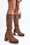 Women's suede boots with stiletto heel above the knee brown Lemar Ceraxa