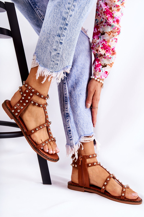 Women's Sandals With Studs In Brown Cavos