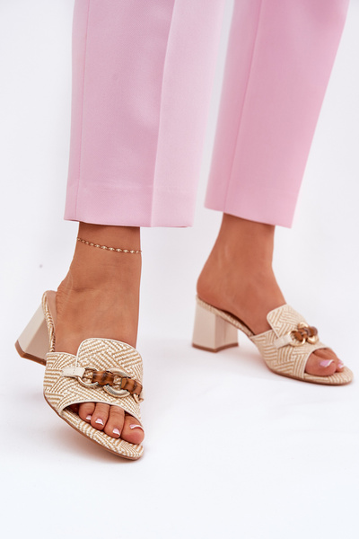 Beige Women's Heels With Decoration Ovittole