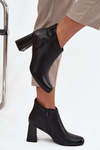 Leather Insulated Ankle Boots on Heel Black Ivessara