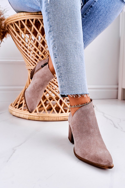 Women's Boots With A Cut On Block Heel Suede Cappuccino Lawrence