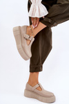 Zazoo 20102 Stylish Leather Loafers on Chunky Platform Beige