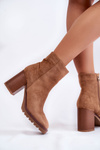 Women's Suede Boots On A Heel With A Zipper Camel Odette