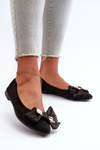 Women's Eco-Suede Ballerina Flats with Bow and Brooch Black Satris