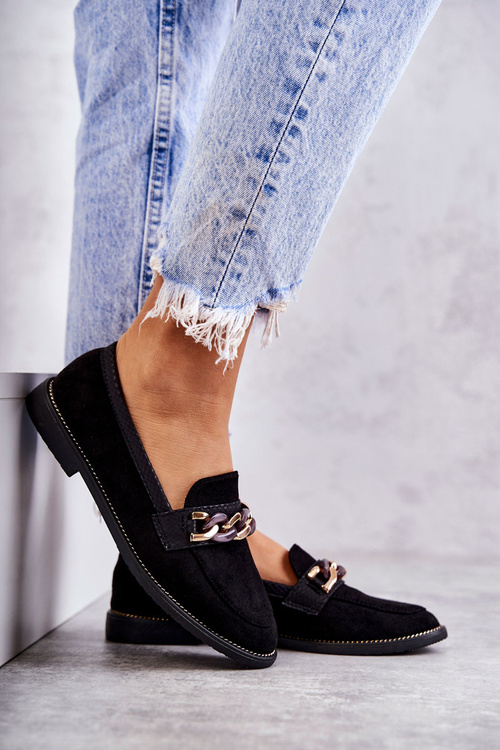 Women's Suede Loafers With A Chain Black Noli