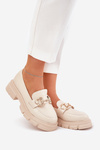 Ladies Moccasins Eco Leather With Gold Detail Beige Ravalissea