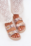 Patterned Women's Platform Slippers Beige Sorina