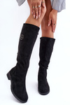 Women's Suede Boots on Flat Heel Black Albuna