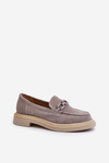 Women's Suede Moccasins with Flat Heel and Decoration D&A TW101 Grey