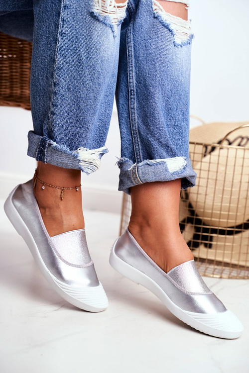 Trampki Slip On Wsuwane Tenisówki Srebrne Justy