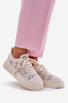 Ladies Perforated Sneakers On Platform Light Beige Aranelith