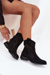 Openwork Women's Ankle Boots Flat Heel Black Amisna