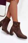 Suede Block Heel Boots with Lining Decorative Detail Artiker 57C0017 Brown