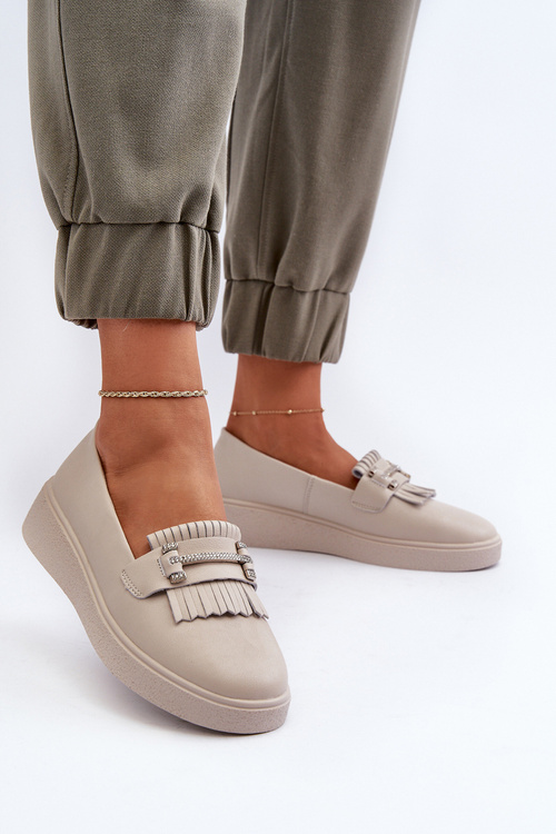 Lekkie Mokasyny Damskie Skóra Platforma Beżowe S.Barski LR590