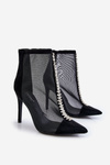 Fashionable Women's Stiletto Boots With Mesh Black Rummi