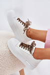 Women's sneakers on a chunky platform with decorative lacing white Zidora