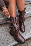 Wrinkled Women's Boots To The Middle Of The Leg With Straps And Buckles Brown Halvessa