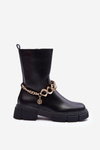 Leather High Boots with Chain Black Pugen