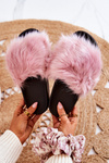 Klapki Futrzane Gumowe Gruba Podeszwa Różowe Pollie