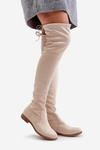 Knee High Flat Heel Boots Made Of Eco Suede Beige Linnithia
