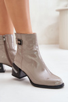 Lacquered Heeled Ankle Boots Insulated MR880-093 Gray