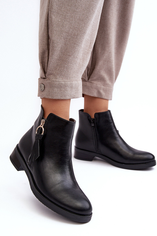 Women's Leather Flat Boots Black Vasica