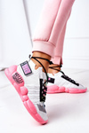 Sneakersy Sportowe Buty Wiązane Biało-Różowe Bubble Tea