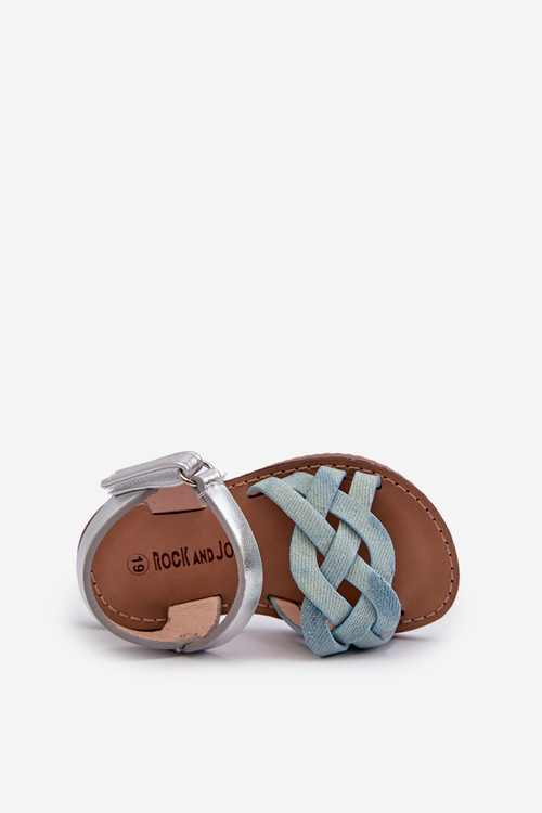 Children's sandals with velcro fastening and interwoven straps in blue Dianttha