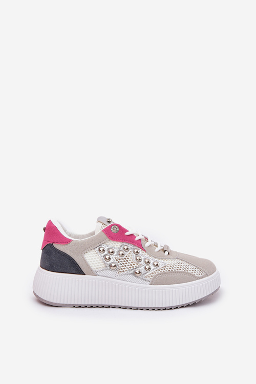 Ladies Sports Shoes With Mesh And Studs Gray Ogalda