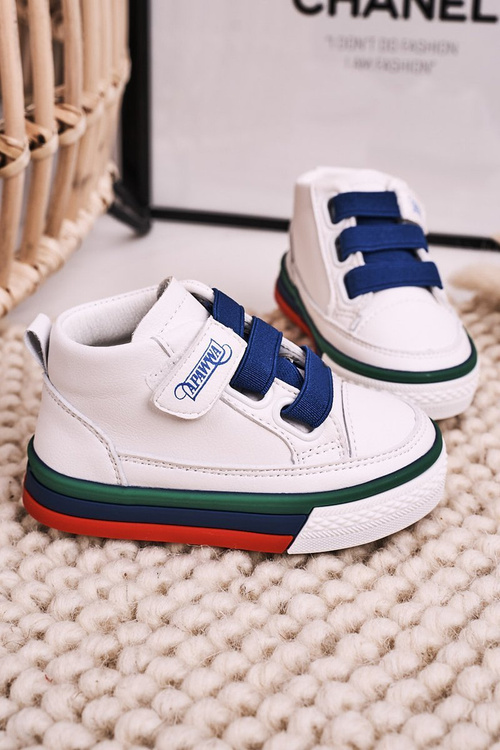 Children's High Sneakers With Welt White Navy Blue Baxter