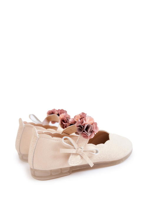 Children's Ballerinas With Velcro Flowers Light Beige Caitlin