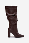 Insulated Women's Boots on Heel with Ruffles Chocolate Dariane