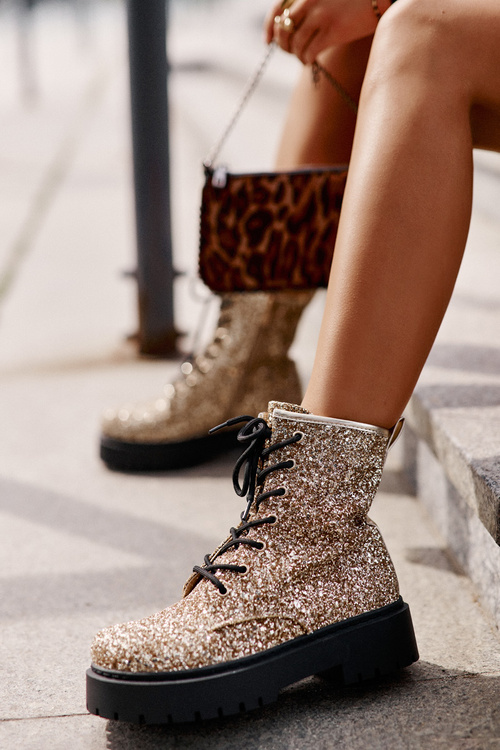 Workery Botki Ocieplane Z Cekinami Złote Liatheine