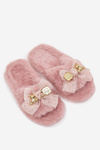 Furry Women's Slippers with Bow and Gold Decoration Pink Nolara