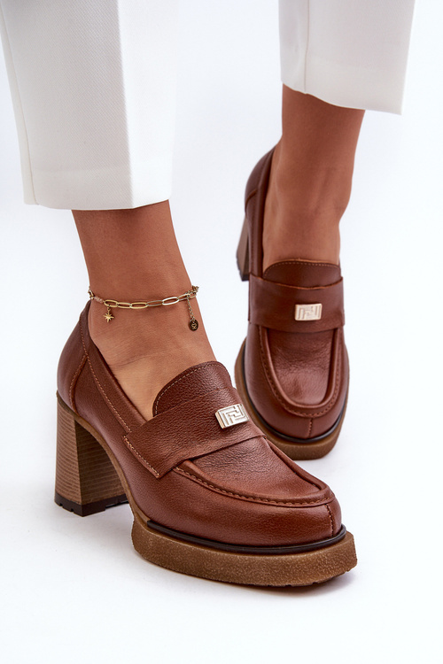 Półbuty Skóra Obcas Beżowe Zazoo 20169