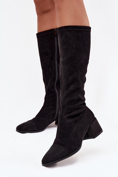 Women's Boots with Decoration on Block Eco Suede Black Ivanna