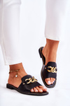 Fashionable Slippers With A Chain On A Flat Heel Black Finess