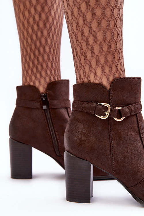 Women's Leather Boots On Heel With Buckle Brown Lasima