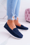 Women's Suede Leather Moccasins Navy Blue Lauren