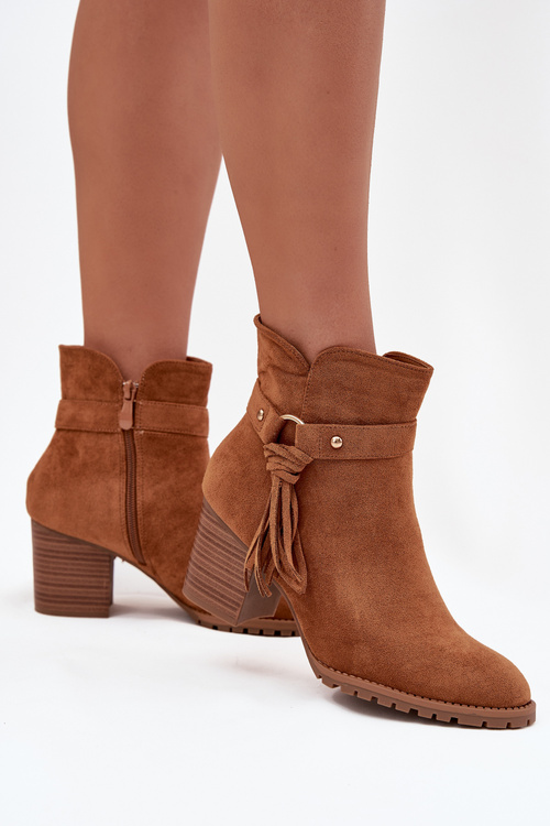 Women's Block Heel Boots with Fringes Camel Rosabella