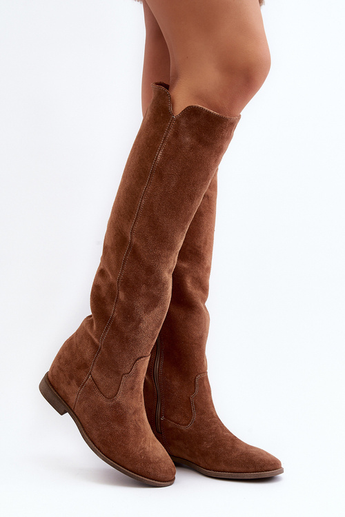 Zazoo 3407 Suede Knee-High Boots with Flat Heel Black