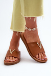 Women's Flat Sole Sandals with Eco Leather Decoration Brown Makia