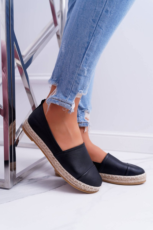 Czarne Damskie Espadryle Flaty