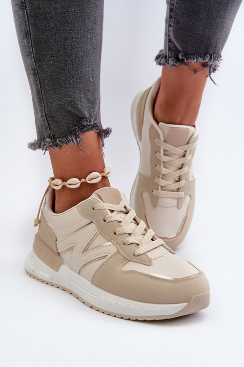 Women's Beige Faux Leather Sneakers Kaimans