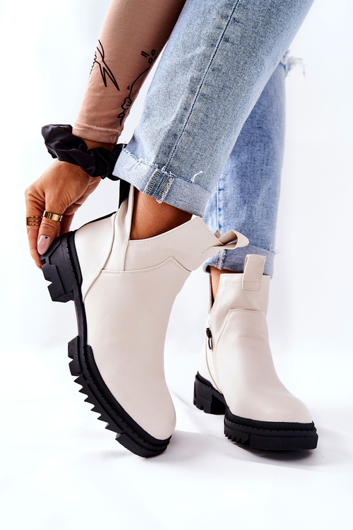 Booties With Cut-Out Detail Zip-up Boots White Corano